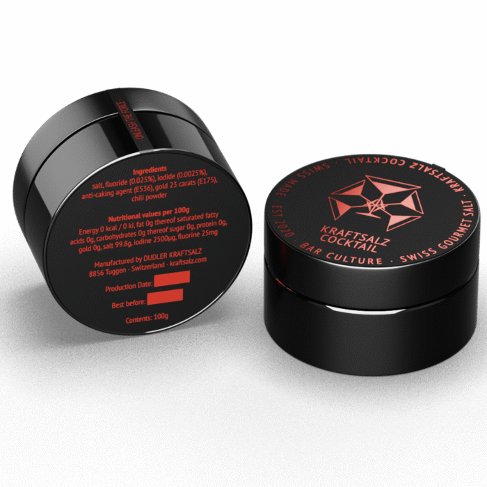 Kraftsalz Cocktail for the discerning bar. Salt, chili and gold leaf. Conceived and created for the special & noble salt rim for Margarita & Co.